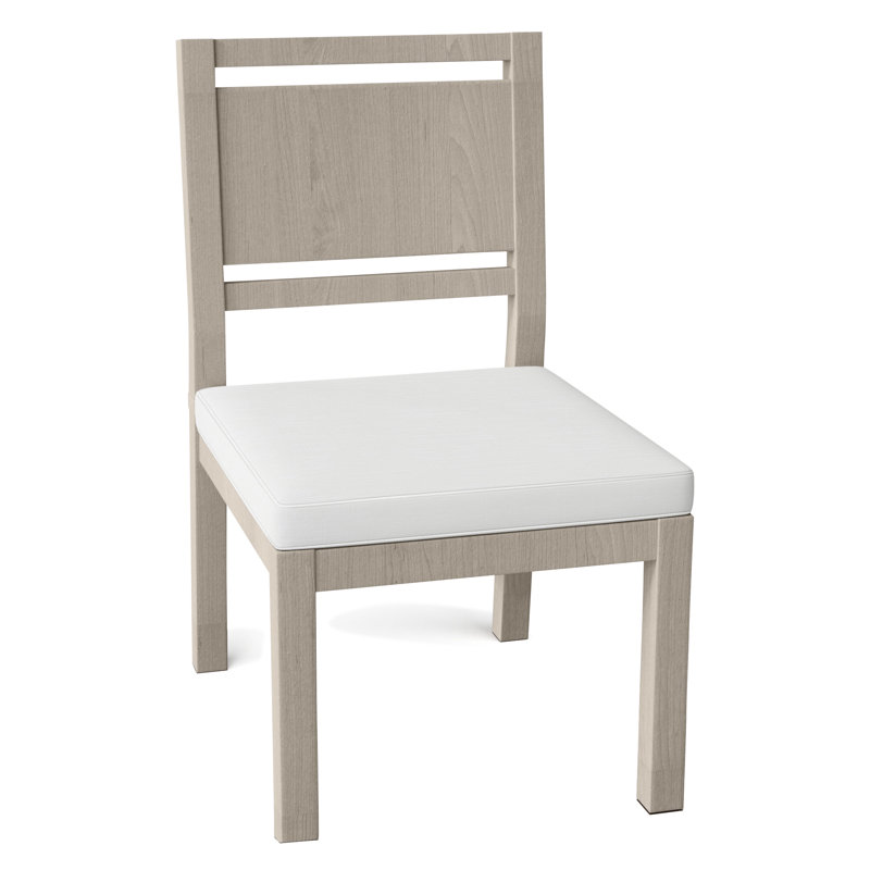 Avondale Patio Dining Side Chair with Cushions, Oyster Teak, Rollo Lace, Welt