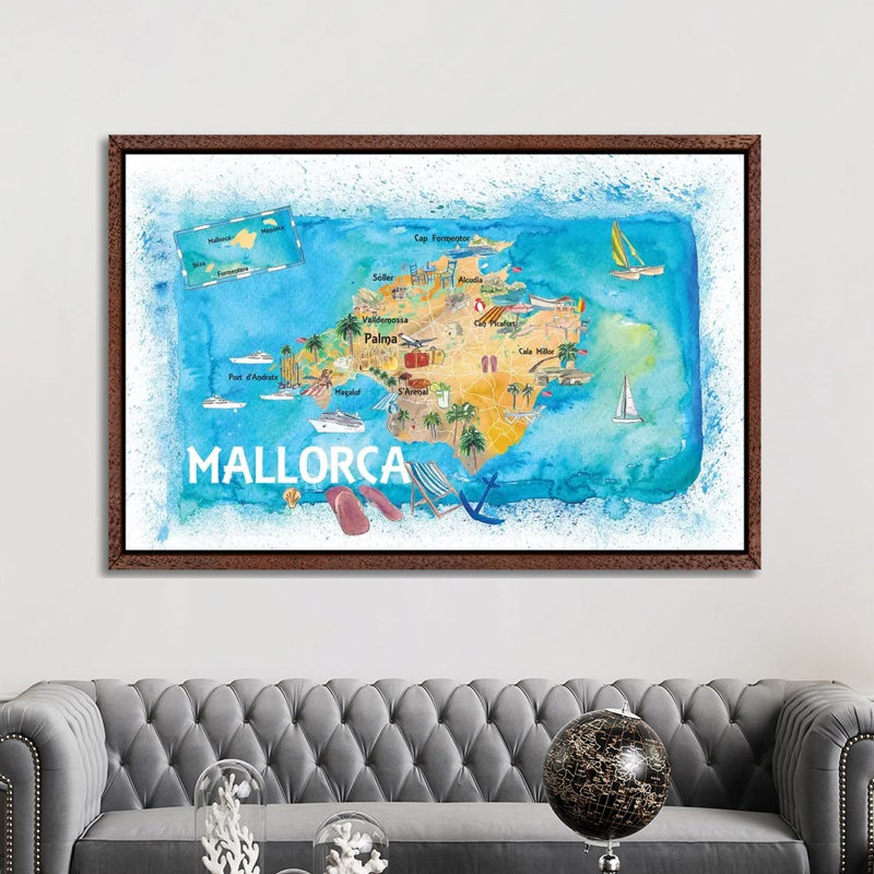 Mallorca Spain Illustrated Map With Landmarks And Highlights by Markus & Martina Bleichner - Painting on Canvas