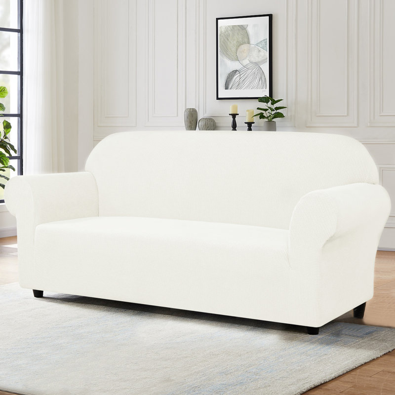 Soft Spandex Stretch Box Cushion Sofa Slipcover, White, 104cm H x 235cm W x 107cm D