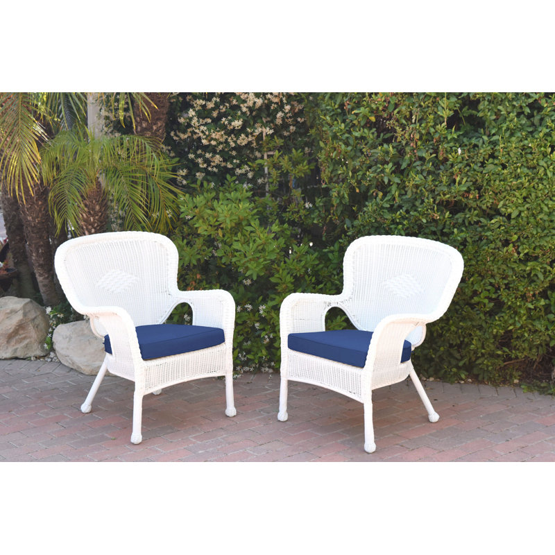 Batchelder Wicker Outdoor Lounge Chair, Midnight Blue, White