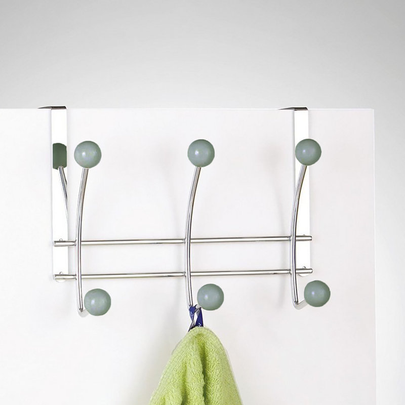 6-Hook Over-the-Door Hook Rack, Chrome/Gray