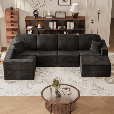 U-Shaped Modular Sectional Sofa, Cloud L-Shaped Sectional Couch with Deep Seat for Living Room Bedroom by Ebern Designs