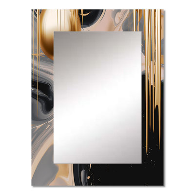 Gold and Black Mystic MÚlange I - Abstract Shapes Unique Mirror, Modern Large Wall Mirror, Printed Metal Art