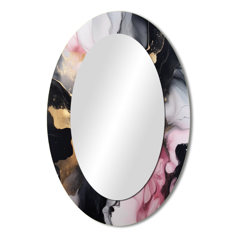 Miroir mural moderne noir et or noir Marble Splash II, 36 po x 24 po