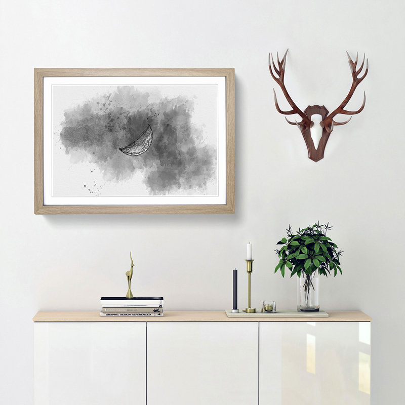 A Half Moon in Abstract - Picture Frame Graphic Art Print, 48cm H x 65cm W x 2cm D, Oak Framed