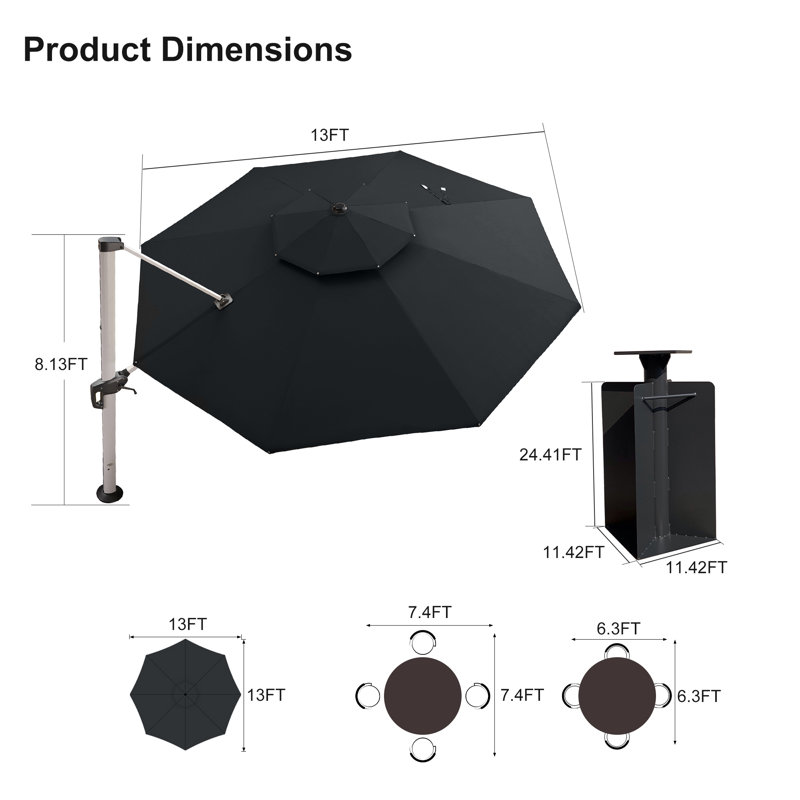 Kris 156'' Cantilever Umbrella, Black