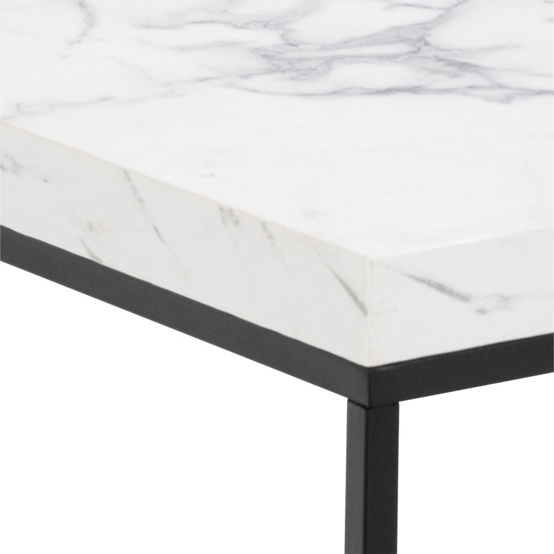 Barossa Coffee Table with Top & Black Steel Base, White Marble, 45cm H x 40cm L x 40cm W