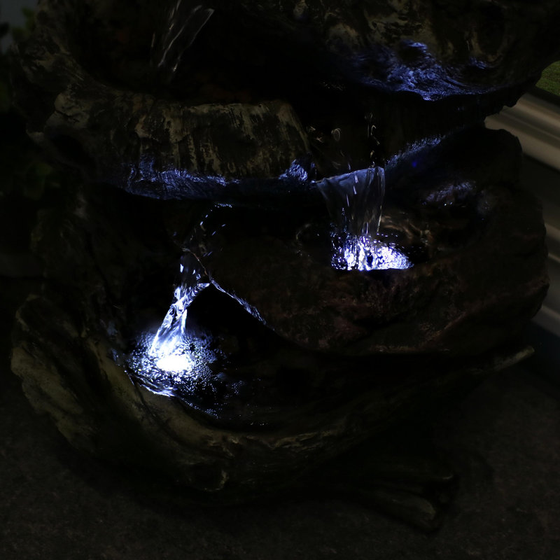 Rustic Dark Brown Polyresin 14" Tabletop Fountain with LED Lights