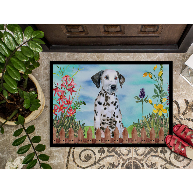 Dalmatien chiot spring 36 po x 24 po tapis de porte extérieur antidérapant, Rectangle 1 pi 6 po x 2 pi 3 po