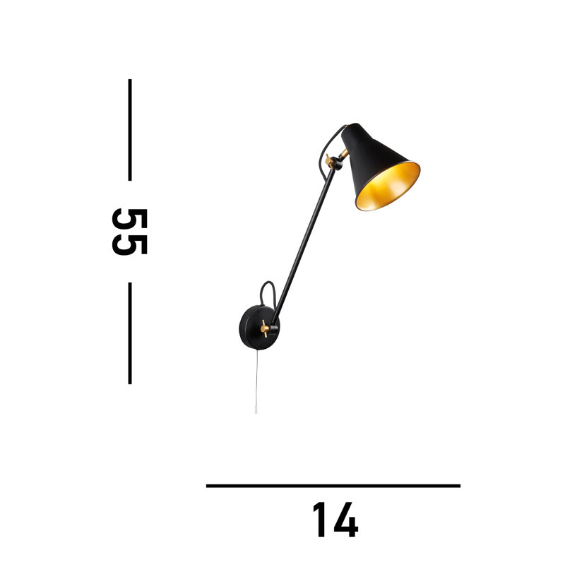 Brogan Swing Arm Sconce, Matte Black/Gold