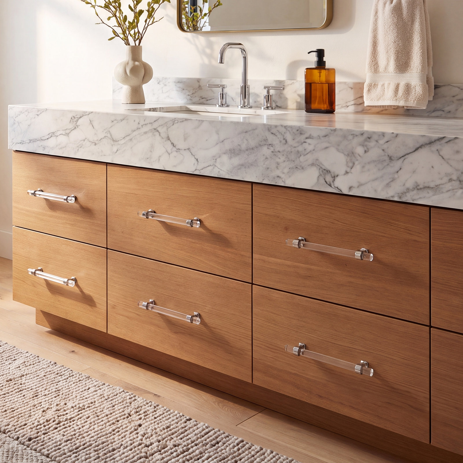 Acrylic Center Bar Cabinet Pull, Polished Chrome, 5.0625"