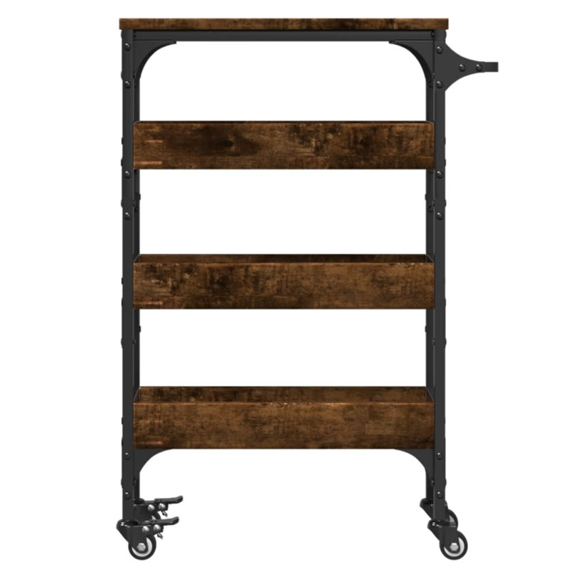 vidaXL Kitchen Trolley Storage Serving Rolling Cart on Wheels Engineered Wood, Smoked Oak/Black