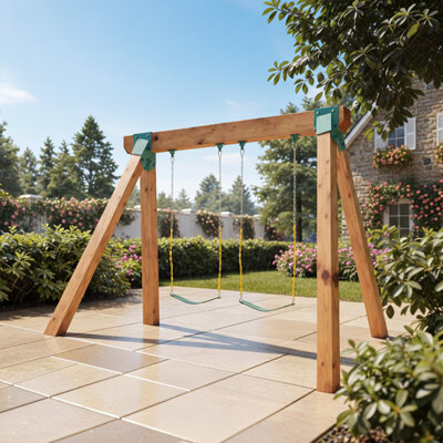 Swing Set Brackets, Heavy-Duty A-frame Set Hardware, with 2 A-Frame Swing Brackets & 2 Seats & 4 Hangers, for Playground Backyard Park Equipment Mounting Parts Outdoor, Hardware Included, Green