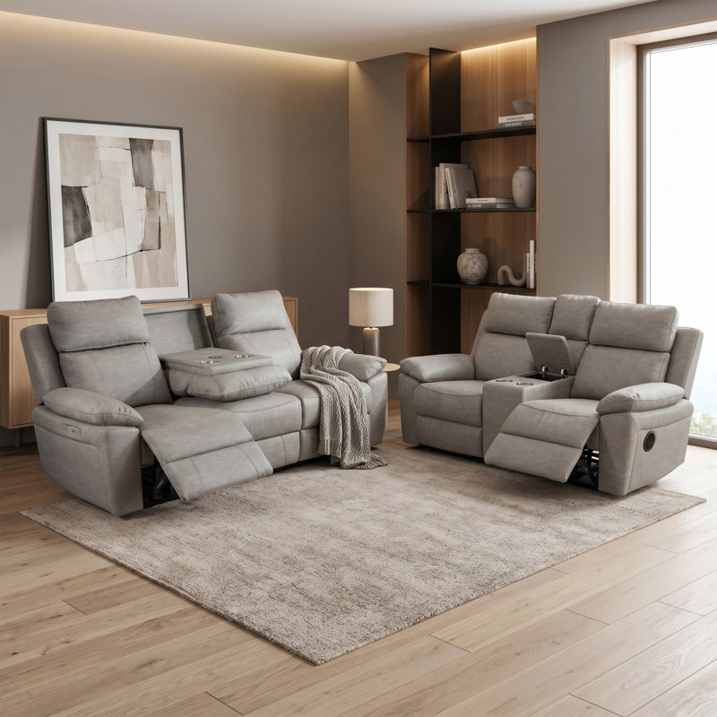 Chaqueta 2 Piece Reclining Sofa Set, Light Grey