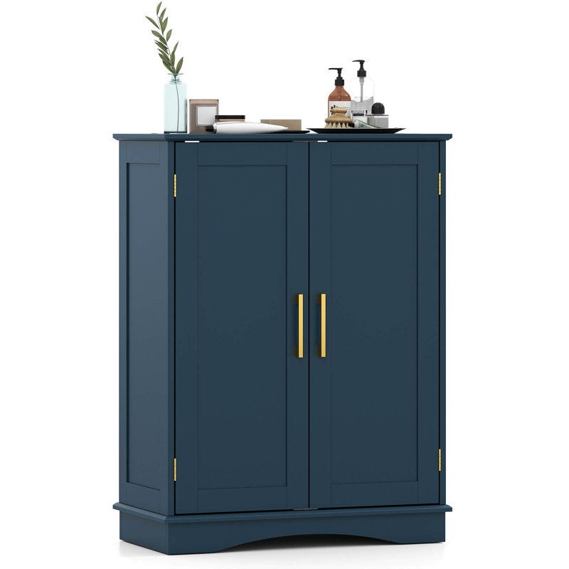Organisateur de rangement de plancher moderne avec tablettes réglables et 2 portes, Bleu