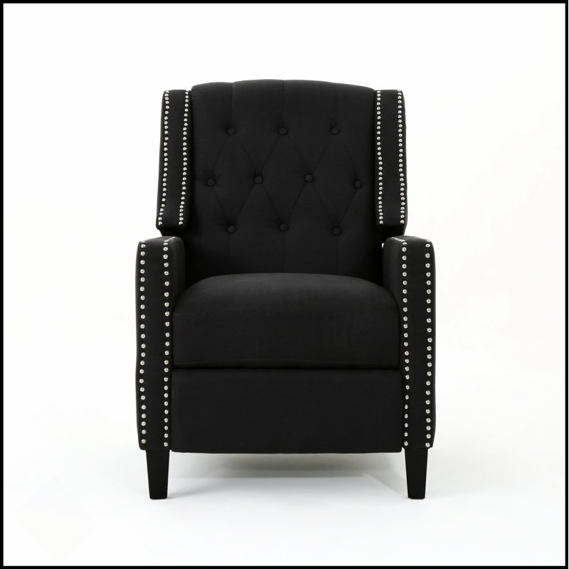 Chaise classique en tissu gris foncé avec accoudoirs rivetés élégants et pieds en bois de bouleau durable pour un confort moderne