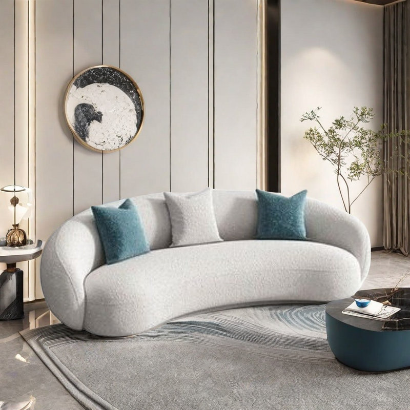 Light Luxury Simple Curved Sofa, Off-white, 28.35" H x 94.49" W x 39.37" D