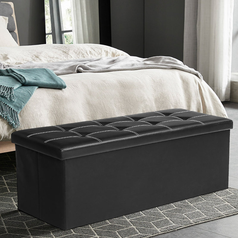 Banc de rangement en similicuir Ajeesh, Noir