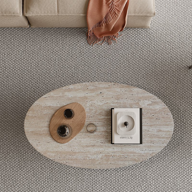 Table basse ovale en pierre, H 15,75 po x l 39,37 po x P 23,62 po
