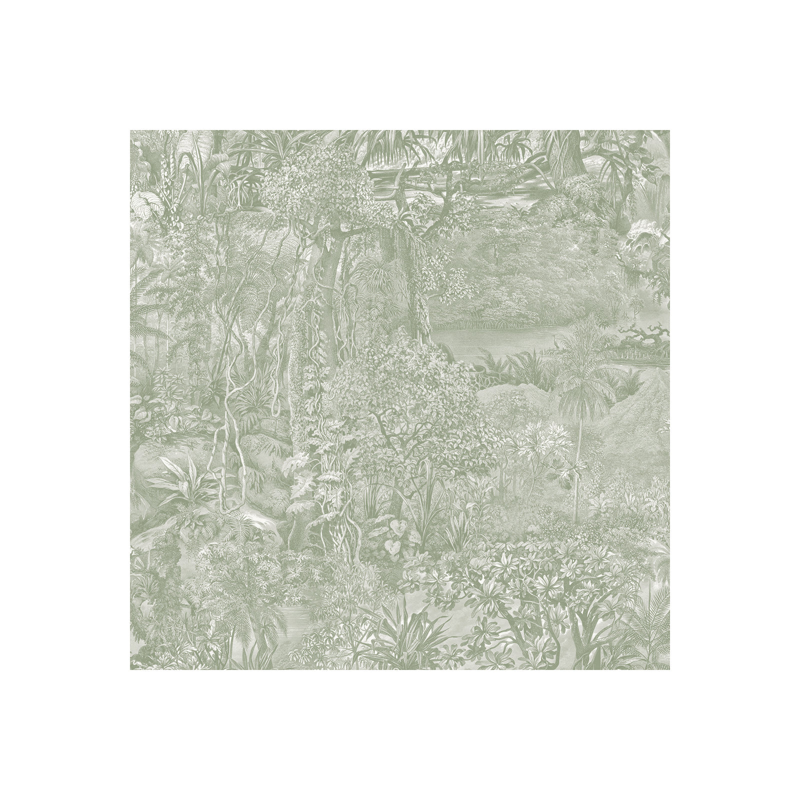 Jungle Toile Peel and Stick Wallpaper, Moss Green Toile, 20.5" L x 33" W