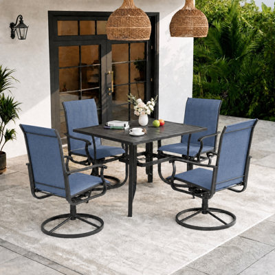 5-Piece Waterproof Patio Dining Set – Outdoor Rectangular Table & 4 Padded Swivel Chairs
