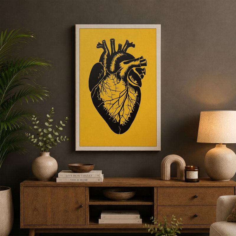 Anatomical Heart Graphic - Wrapped Canvas, 36x24 - 91.4 x 61.0 cm, Teal Border
