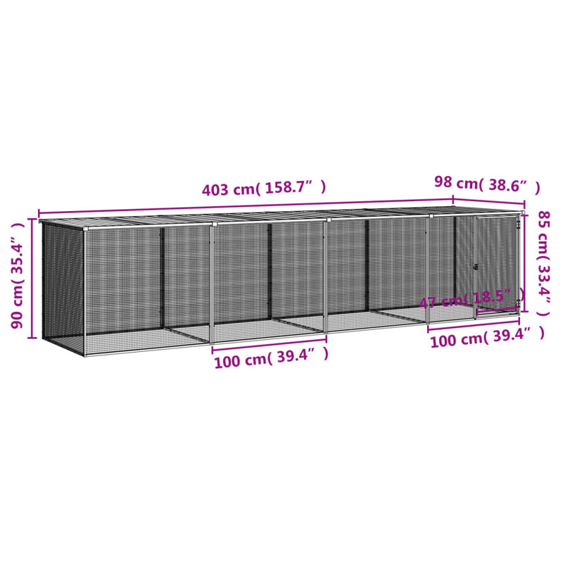 Jenkinsburg Chicken Coop, Anthracite, 90cm H x 403cm W x 98cm D