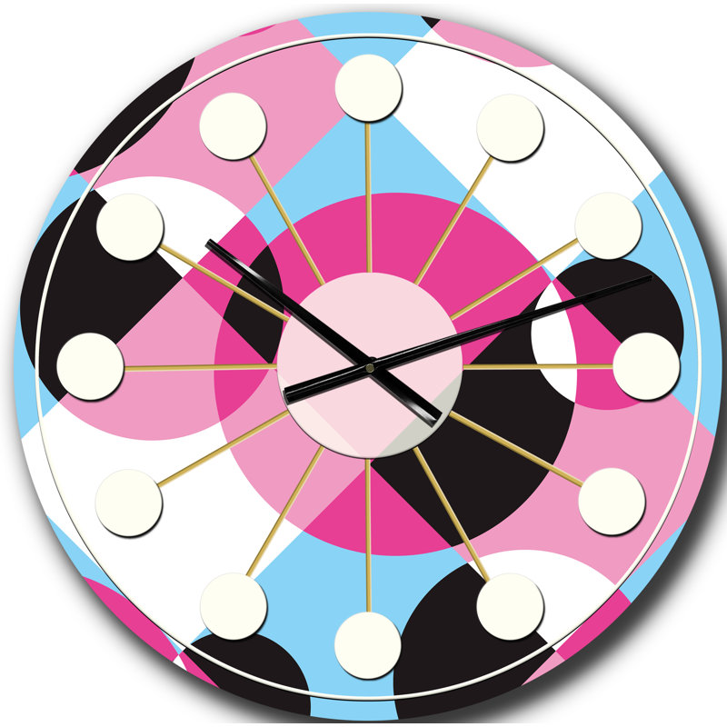 Abstrait géométrique rétro I - horloge murale moderne Mid-Century, Grand