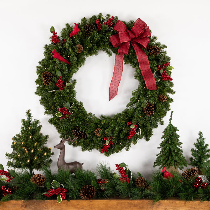 Couronne de Noël artificielle pré-éclairée pin canadien, Multi, H 5 po x l 48 po x P 48 po