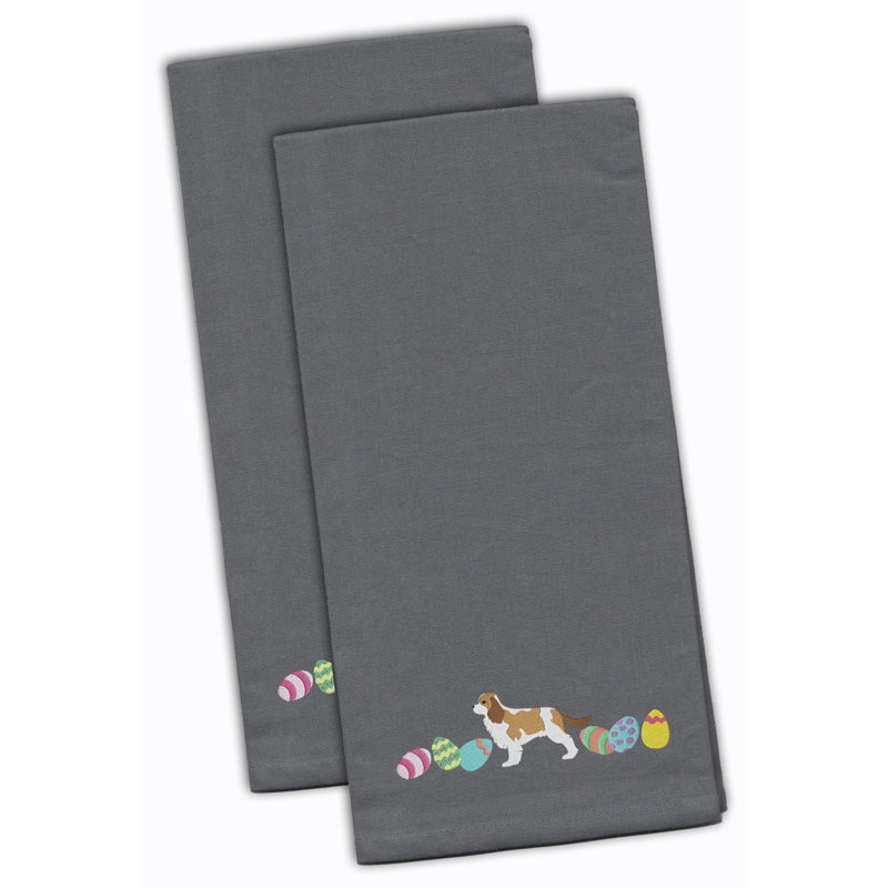 Cotton Embroidered Tea Towel Kitchen Towel, Gray, 28" H x 19" W x 0.1" D