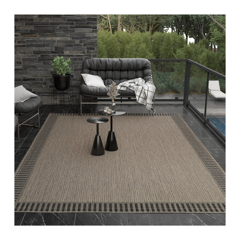 Fierce Vimini Brown-Black Indoor/Outdoor Square Rug, Rectangle 6'2" x 9'2"