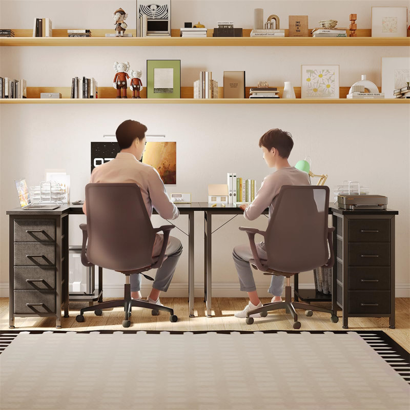 L-Shaped Metal Base Computer Desk, Black