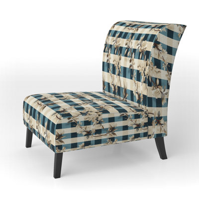 Nautical Vintage Floral Stripes - Upholstered Farmhouse Slipper Chair, Blue Accent Chair