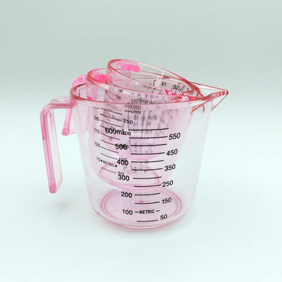 Ensemble de 3 tasses à mesurer en plastique avec poignée, 150 ml, 300 ml, 600 ml (rose)