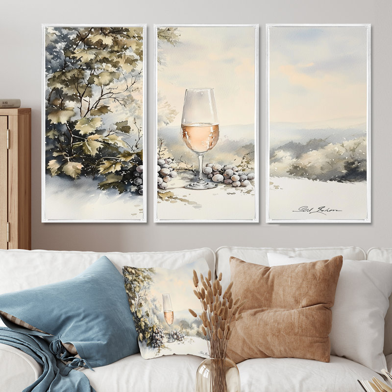 Grape Wine Chardonnay Glass II - ensemble d'art mural vin et champagne, H 40 po x l 60 po, Reproduction avec cadre flottant
