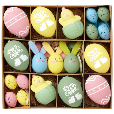 Valery Madelyn 35Pcs Easter Eggs Ornaments Tree Decorations, Pastel Pink Blue Plastic Easter Eggs Bulk Tree Ornaments for Easter Decorations, Shatterproof Decorative Hanging Egg for Spring Party Decor