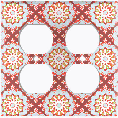Red Flower Frame Stripes 2-Gang Toggle Light Switch Wall Plate