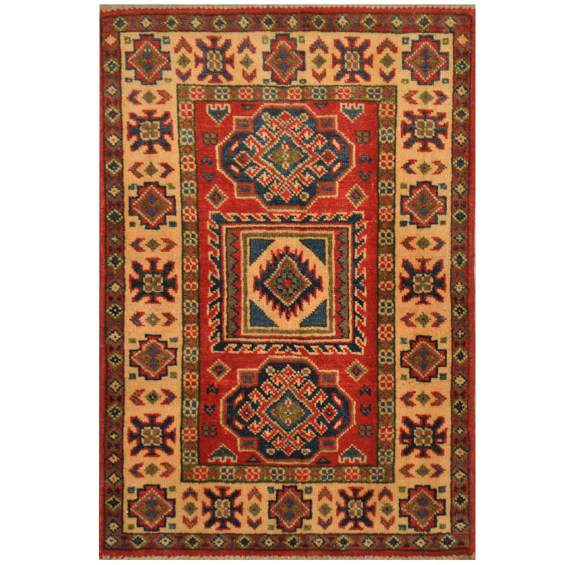 Tapis de zone en laine 2 pi x 3 po one-of-kind à la main noué la kazak Vero
