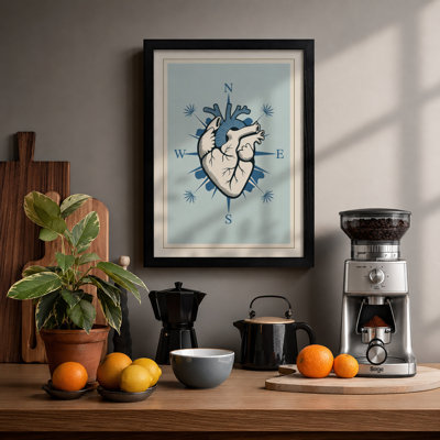 Compass Heart Minimalist - Framed Print