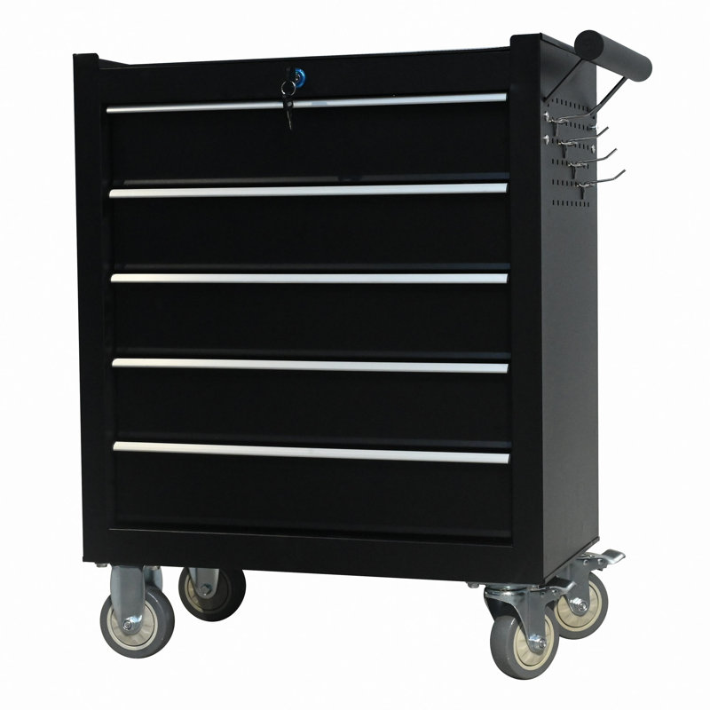 Armoire à outils en métal à 5 tiroirs, boîte à outils de rangement avec roues de frein, boîte à outils avec serrure, convient aux entrepôts, garages, ateliers de réparation, salles d'outils et autres endroits