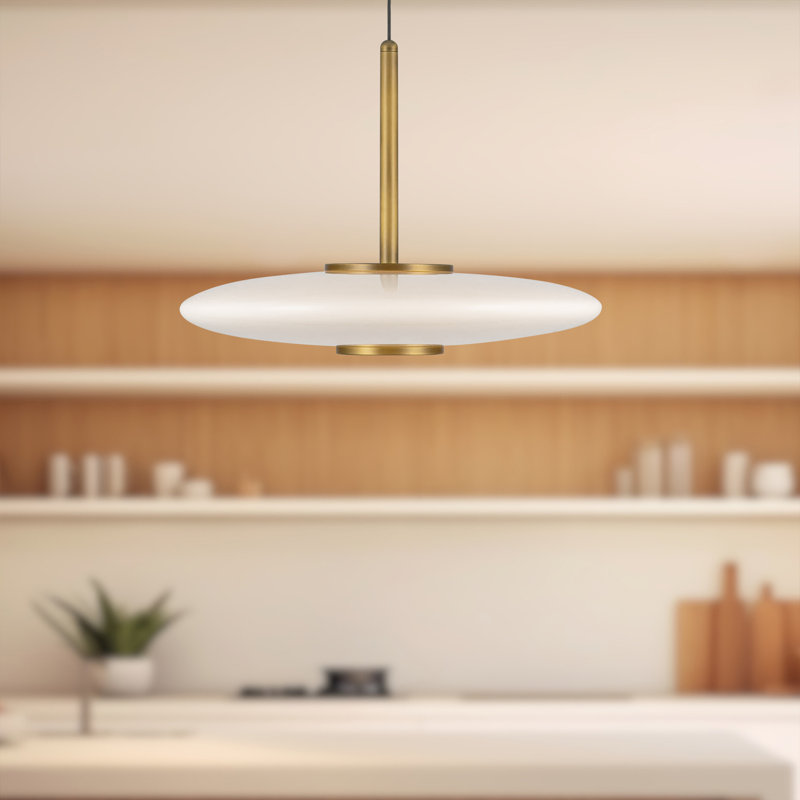 Harden 17-In Glass LED Pendant, Vintage Brass, Glossy Opal