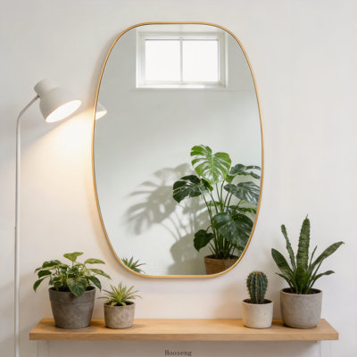30"x48" Gold Metal Framed Oval Vanity Wall Mirror for Bathroom