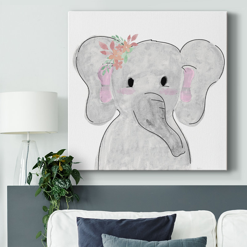 Mignon éléphant, toile tendue avec châssis, H 24 po x l 24 po
