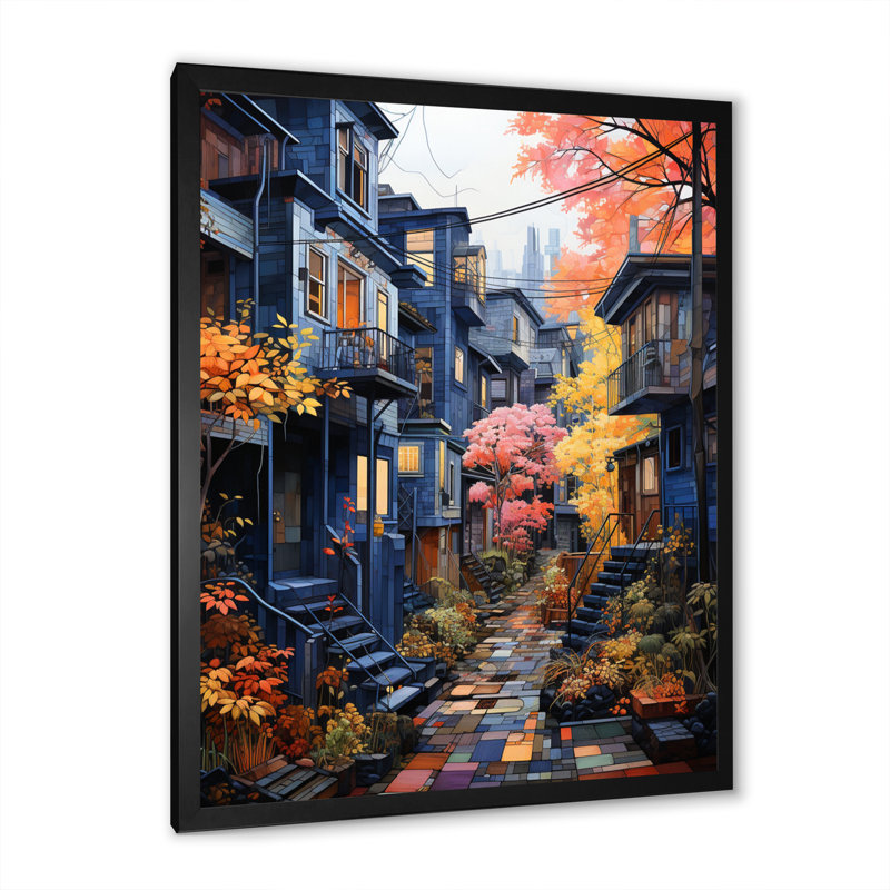 Hoyet Cityscape Alleyway Patchwork VI, reproduction d'art sur toile, Cadre photo noir, H 40 po x l 30 po x P 1,5 po