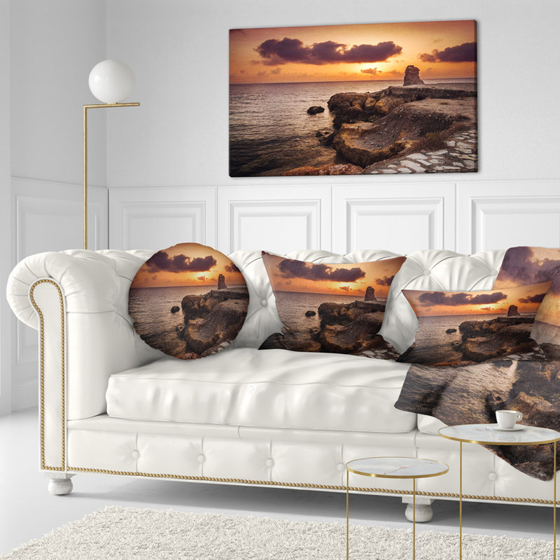 Coussin lombaire de plage coucher de soleil avec ancien ruins