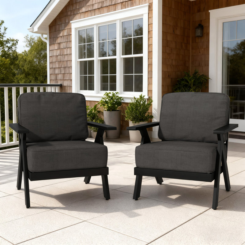 Outdoor Aluminum 2-piece Armchair Sofa Set with Durable All-weather Thick Cushions-Gray, Gray