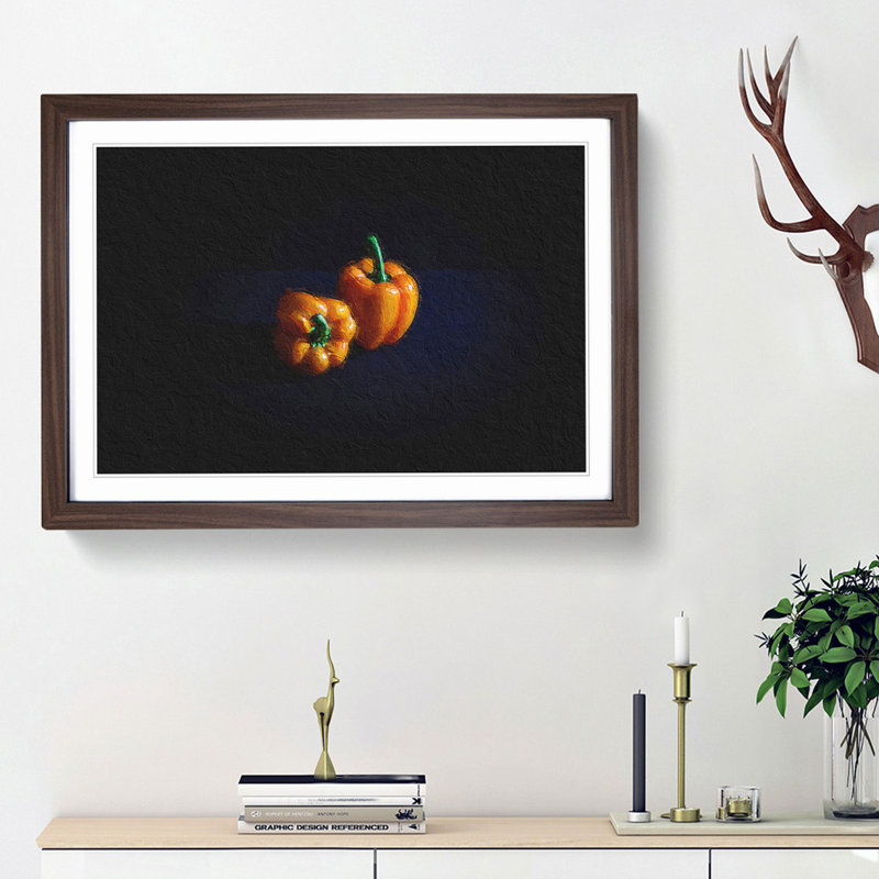 Orange Bell Peppers - Picture Frame Painting Print, Walnut Framed, 48cm H x 65cm W x 2cm D
