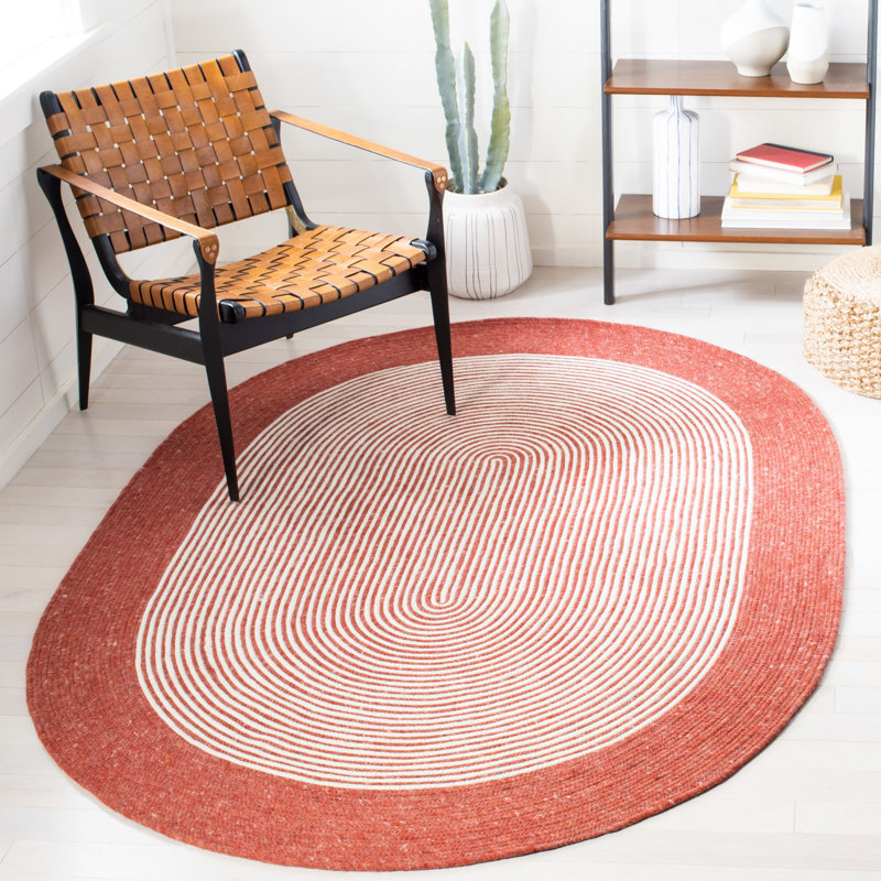 Tapis en laine / coton tissé à la main rouge / ivoire Mccollum, Oval 6 pi x 9 pi