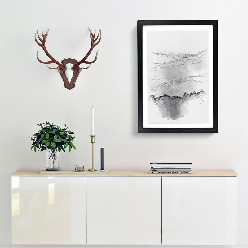Mountain Behind The Forest Layers - Single Picture Frame Painting on MDF, Black Framed, 63cm H x 45cm W x 2cm D