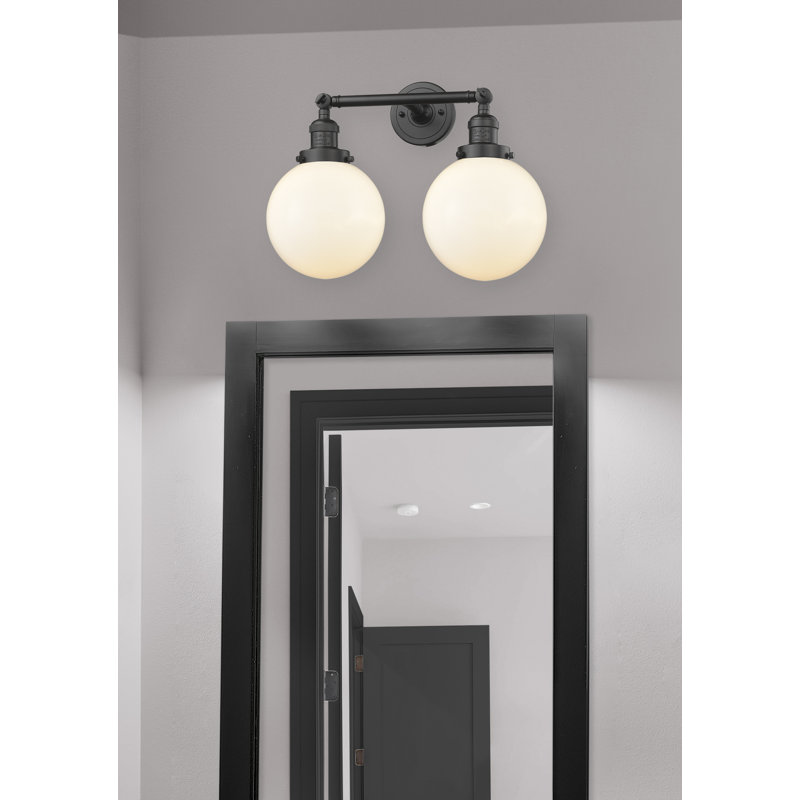 Éclairage pour meuble-lavabo 2 lumières rétro Barrigan, DEL, Bronze huilé, Boîtier blanc mat